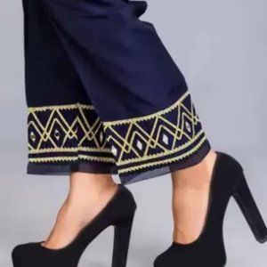 Women's Silk Trouser Pants Embellished Sadabahar Designer Pakistani Indian Small
